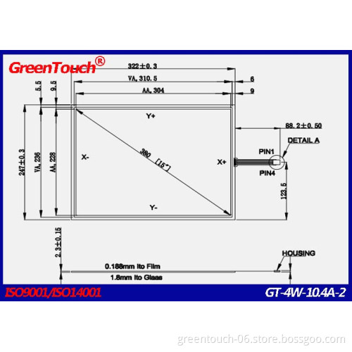 10.4 inch 4:3 Open Frame 4 wire Resistive Touch Screen for monitor or computer